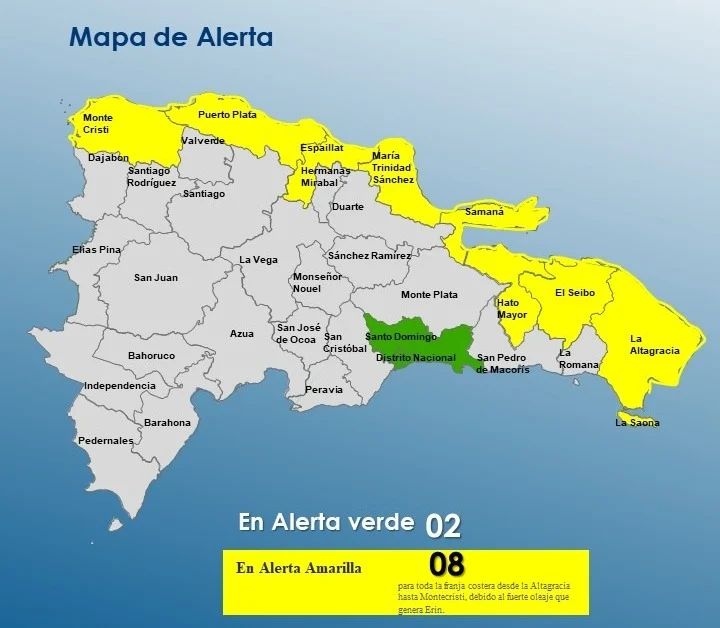 COE mantiene 10 provincias bajo alerta por efectos indirectos de huracán Erín